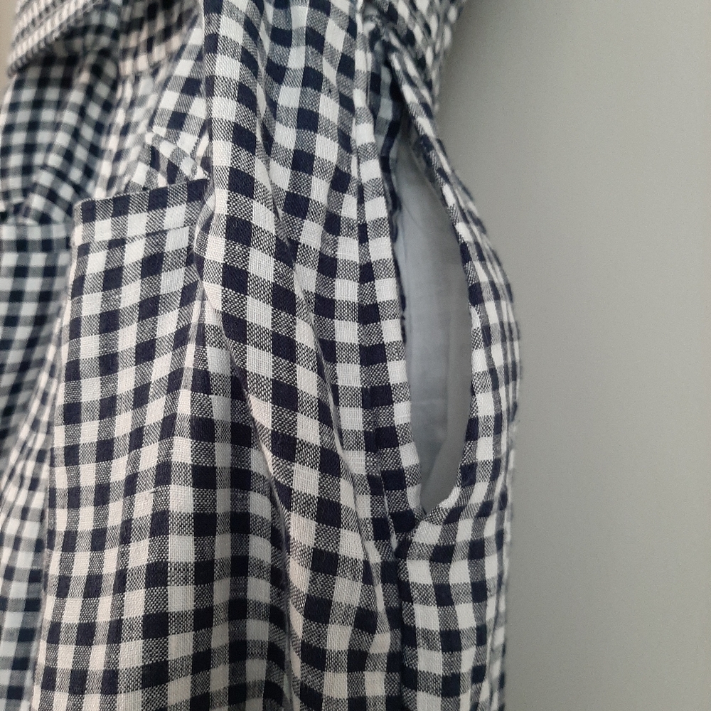 J. Crew Gingham Linen Jumpsuit Navy And White Size 10 - Picture 10 of 15